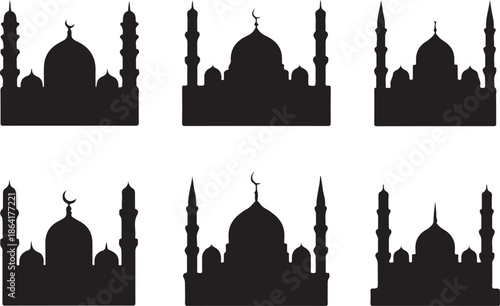 Silhouettes of islamic mosques a collection of architectural designs