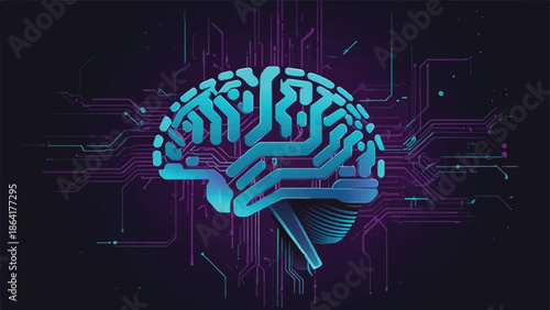 Artificial Intelligence Concept Illustration with Human Brain and Digital Circuit