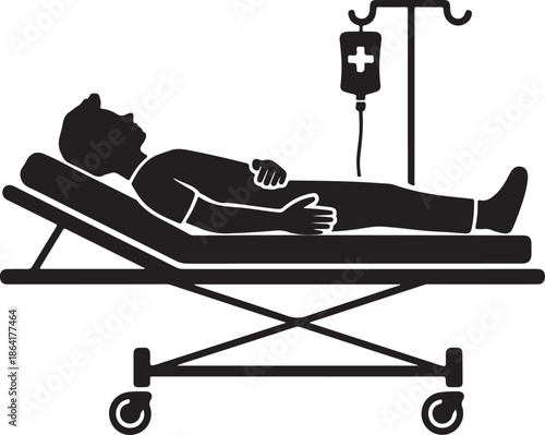 Patient on Stretcher with IV Silhouette for Medical Care Design