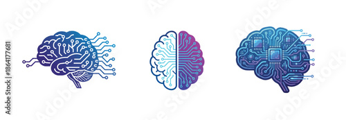 Artificial Intelligence Concept Illustration with Human Brain and Digital Circuit