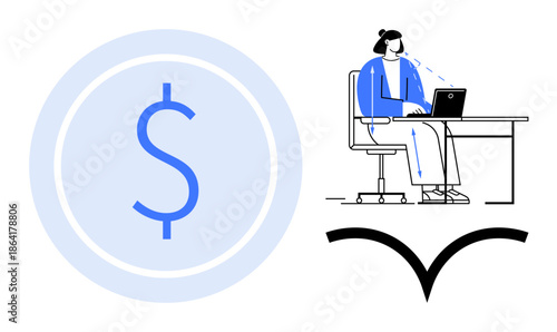 Income concept. Focus on digital earning ations, online work dynamics, and financial systems. Income illustrated through remote work and digital currency. For fintech, online freelancing, financial