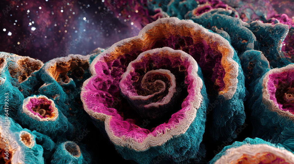 Obraz premium Abstract fractal patterns and shapes. Infinite universe.Mysterious psychedelic relaxation pattern.