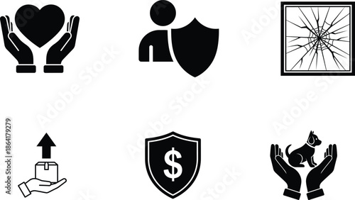 collection of black icons for protection and safety concepts