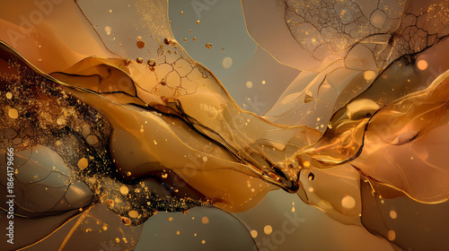 Painted background. Abstract emotional art. Modern design element. Golden liquid acrylic paints