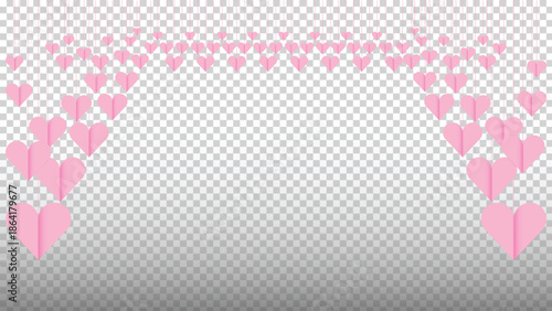 Hanging pink heart. Hearts garland. Paper hearts. Creative love composition of the hearts. Happy Valentine's Day. Vector illustration.