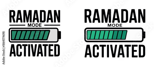 Ramadan mode activated battery icon. fasting and prayer during islamic holy month