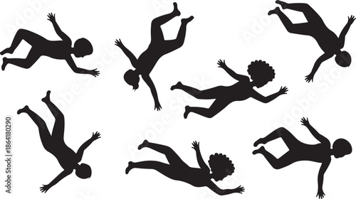 Set of falling people various poses silhouettes design vector illustration