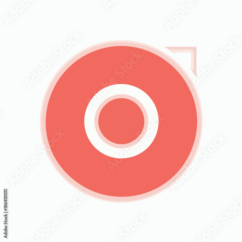 Minimalist red-orange circle graphic with a white inner circle and subtle shadow on a white background, resembling a stylized letter O.