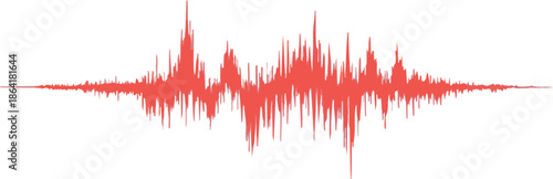 Red audio waveform on a white background, representing sound or music visualization.