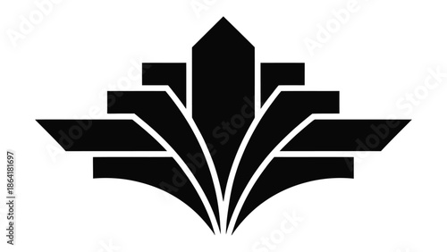 Art Deco Floral Emblem: A sleek, stylized emblem in the Art Deco style, depicting a floral motif in a striking black and white composition.