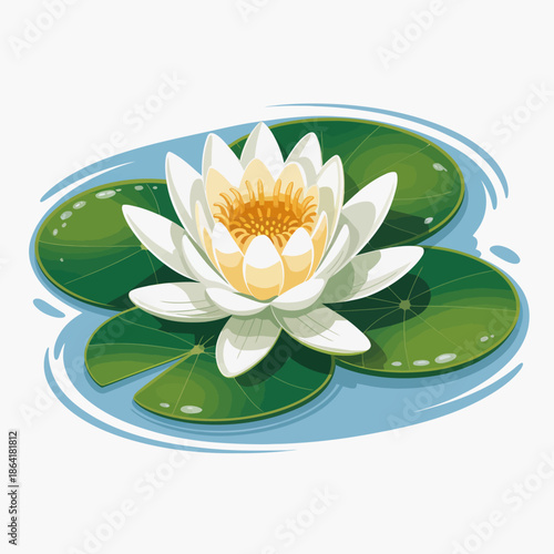 This serene image captures a blooming water lily floating gracefully on calm water, symbolizing peace and natural beauty in a tranquil pond setting.