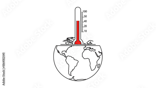 Global warming concept with thermometer and earth illustration.