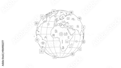 Globe with Alphabet Letters Surrounding the World Map.