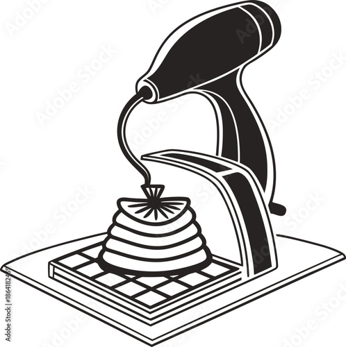 Honey pouring from a honey dipper onto a stack of pancakes on a plate