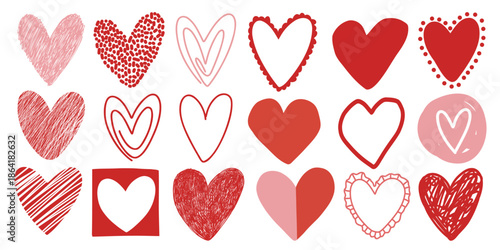 Doodle red hearts set. Valentine's Day
