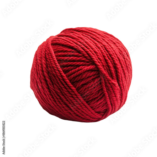 Bright red yarn ball isolated on transparent background