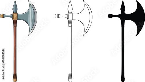Halberd silhouette & Outline and illustration set isolated on transparent background