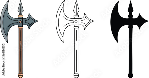Halberd silhouette & Outline and illustration set isolated on transparent background