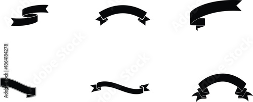 set of black ribbons with tails for decoration or design elements