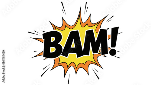 Comic Speech Bubble with "BAM!" Text, Pop Art Explosion Effect, Action Sound, Isolated White Background
