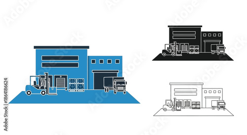 Industrial buildings with forklifts and trucks a logistics and supply chain illustration