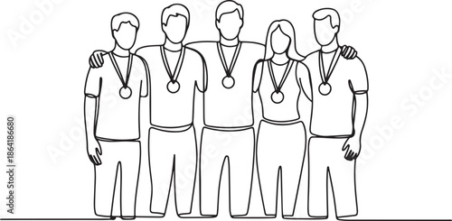 Winner team continuous one line vector drawing