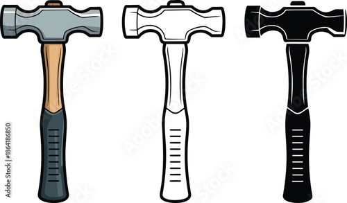 Hammer silhouette & Outline and illustration set isolated on transparent background