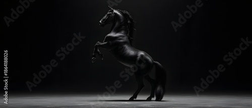 Dramatic Silhouette Of A Majestic Black Horse Rearing In Darkness