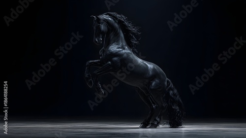 Dramatic Silhouette Of A Majestic Black Horse Rearing In Darkness