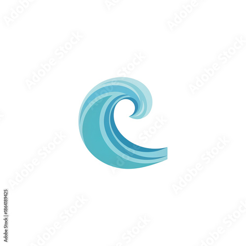 stylized wave symbol in blue shades representing water, ocean, or nature in a minimalist design