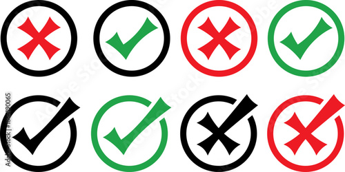 Set of check and cross symbols