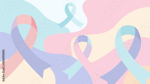 Abstract pastel ribbons symbolizing hope and awareness in a soft, artistic composition