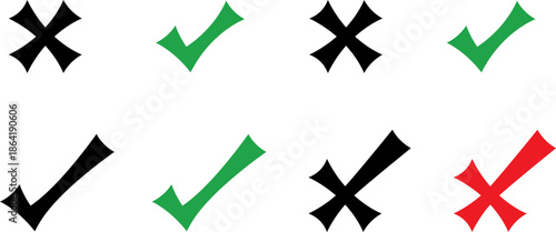 Set of check and cross symbols