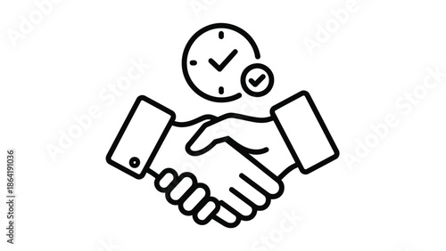 Handshake agreement with clock symbolizing timely partnership deal.