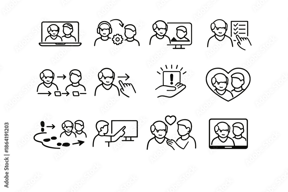 Fototapeta premium Step call icon vector assisted instruction digital support assistance clarity people minimalist