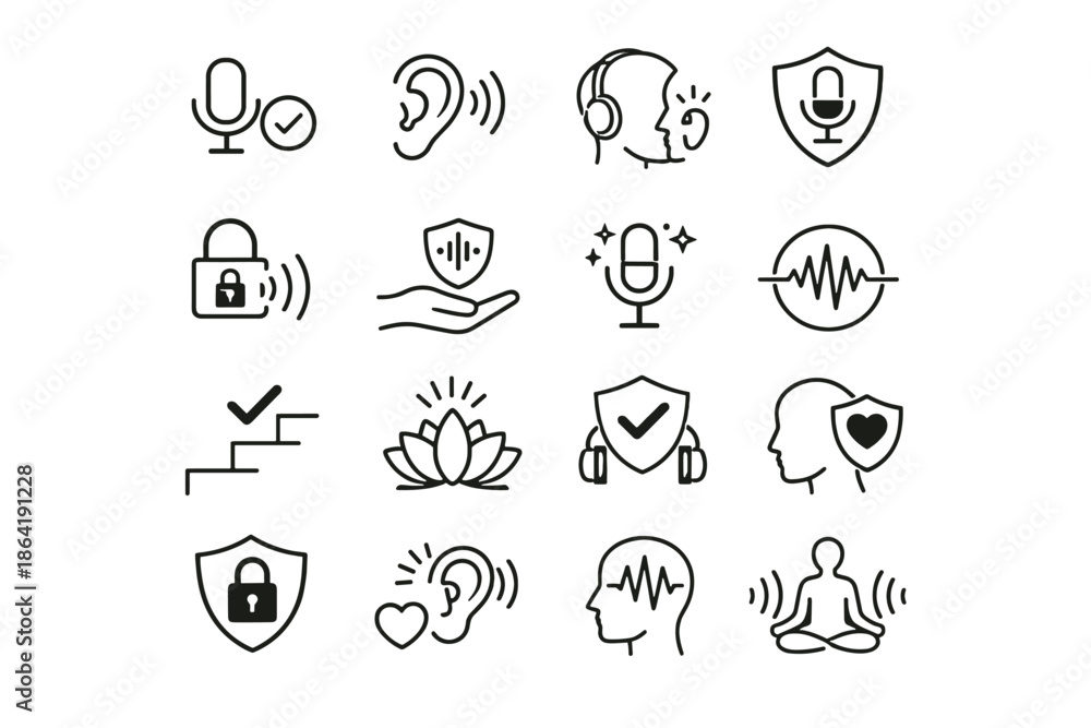 Fototapeta premium Vector calm app awareness cue mic decision audio digital mindful icon usage