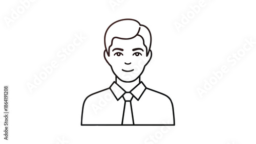 Simple line drawing of a smiling businessman wearing a tie.