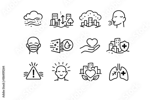 Air readiness icon pollution vector urban focus fluctuation respiratory breathing quality