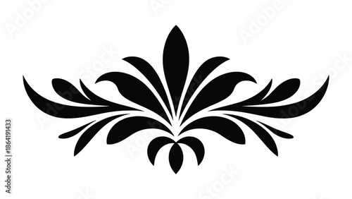 Elegant Flourish Design: An intricate, symmetrical design of stylized leaves and floral elements, showcasing delicate lines and curves, creating a sense of refined beauty and artistic grace.