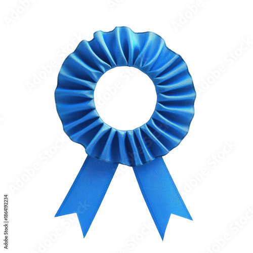 Bright blue ribbon award isolated on transparent background