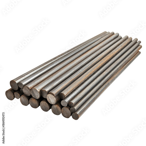 Collection of metal rods isolated on transparent background