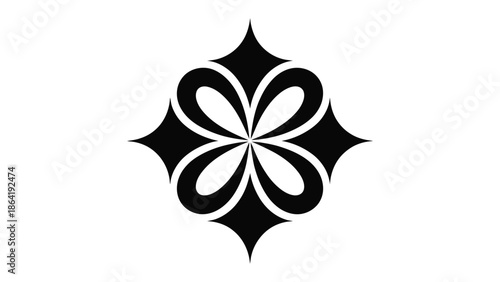Floral Symmetry in Monochrome: A captivating black and white graphic showcases a symmetrical floral design, blending geometric precision with organic grace. Its petals are meticulously arranged.
