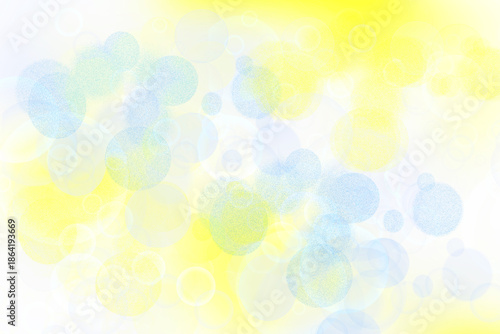 Abstract blurred fresh vivid spring summer light delicate pastel yellow blue white bokeh background texture with bright circular soft color lights. Beautiful backdrop illustration.