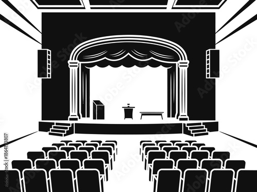 Auditorium Stage with Seats Vector Icon Showing Empty Theater Presentation Conference Hall Spotlight Event Venue Design