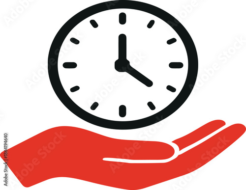 Vector of hand hold clock. Symbol of punctuality. Icon of punctual personal
