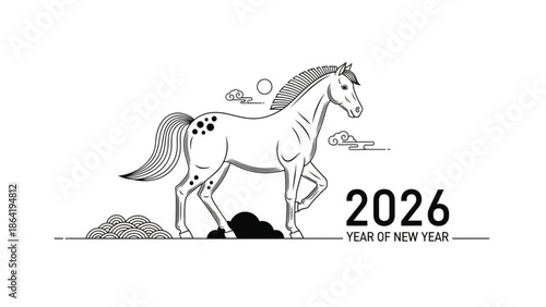 White horse with flowing mane running with another horse vector illustration