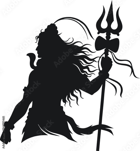 Hindu God Shiva Silhouette Isolated on Transparent Background