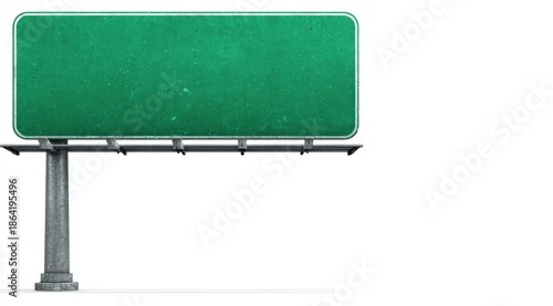 Empty green highway sign on metal support