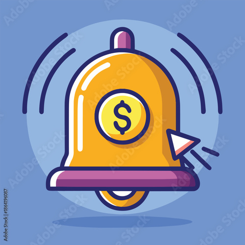 A vibrant illustration of a notification bell with a dollar sign inside signaling financial alerts