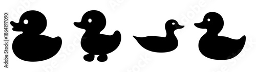 Four black duck silhouettes